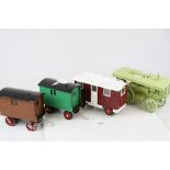 Three scratch built painted living vans plus a scratch built wooden steam engine (4)