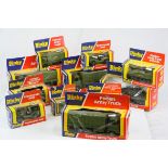 11 Boxed Dinky military diecast models to include 692 Leopard Tank, 691 Striker Anti Tank Vehicle,