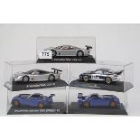 Five cased Scalextric slot cars to include Mercedes Benz CLK LM x 2, Collectors Club 2001 TVR
