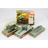 Three Dinky military diecast models to include 681 DUKW Amphibian (small split to box), 625 6