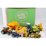 Collection of Britains diecast/plastic farming models featuring tractors, New Holland, etc