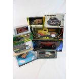 Nine boxed/cased diecast model vehicles to include 2 x 1:18 Solido featuring Prestige 8004 Ford