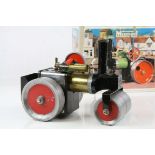 Boxed Mamod Steam Roller SR 1A, with steering rod, gd condition, box showing ware and repair