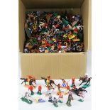 Box of loose plastic figures, mostly Wild West related, to include Britains, Timpo etc, condition