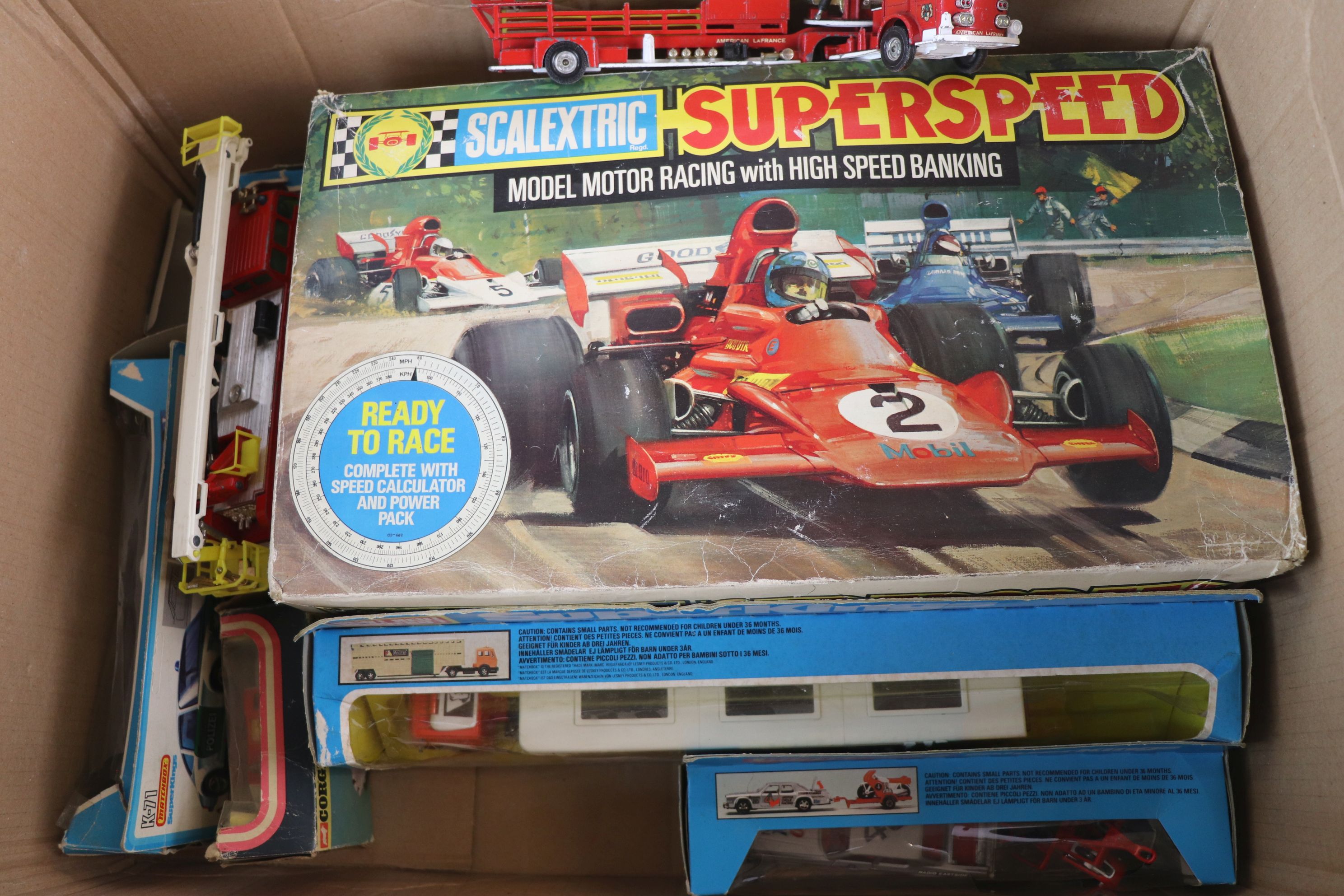 Boxed Scalextric Superspeed model motor racing to include track, slot cars and controllers, power - Image 3 of 5