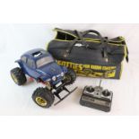 Vintage Tamiya electric 1/10 scale Monster Beetle monster truck on a Blackfoot chassis together with