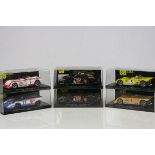 Six cased GB Track slot cars to include 2 x GB71 Porsche GT1 Evo 24h Daytona 2001, GB12 Chevron B-