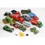 12 Mid 20th Century tin plate models to include Triang Minic, features Minic Van, BP Tanker,