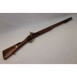 Antique Muzzle Loading Percussion Rifle. No Visible Maker Marks And With Damage To The Stock.