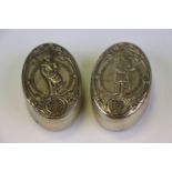 Two Hallmarked Sterling Silver Coldstream Guards Trinket / Pill Boxes Embossed With Regimental
