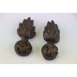 A Pair Of Royal Welsh Fusiliers Bronze Officers Service Dress Collar Grenade Badges Both With Twin