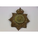 A Vintage Brass Kings Crown Helmet Plate With Oxfordshire Regiment Centre Badge.