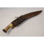 A Vintage Nepalese Gurkha Khukri With Bone Handle And Leather Scabbard.