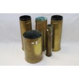 A Small Collection Of Five Vintage Brass Artillery Shells To Include 105mm.