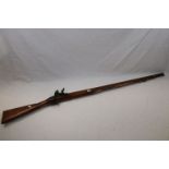 A East India Pattern Brown Bess Flintlock Rifle With 39" Inch Sighted Barrel, full stocked with