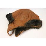 An Early Royal Air Force / RAF Leather Flying Helmet, Fur Lined With Single Leather Chin Strap.