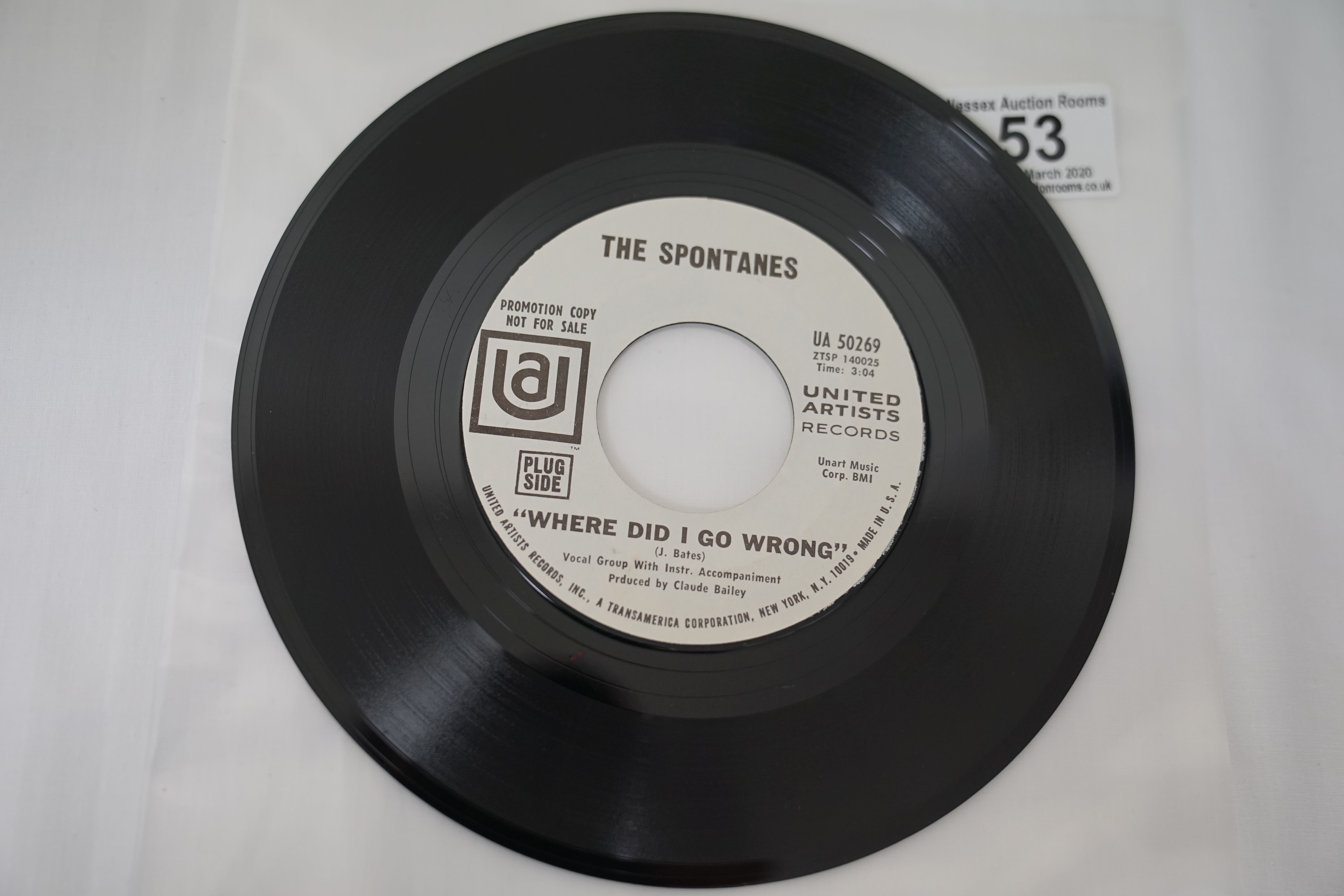 Vinyl - The Spontanes - Ain't No Bout Thing / Where Did I Go Wrong (United Artists Records UA - Image 4 of 5