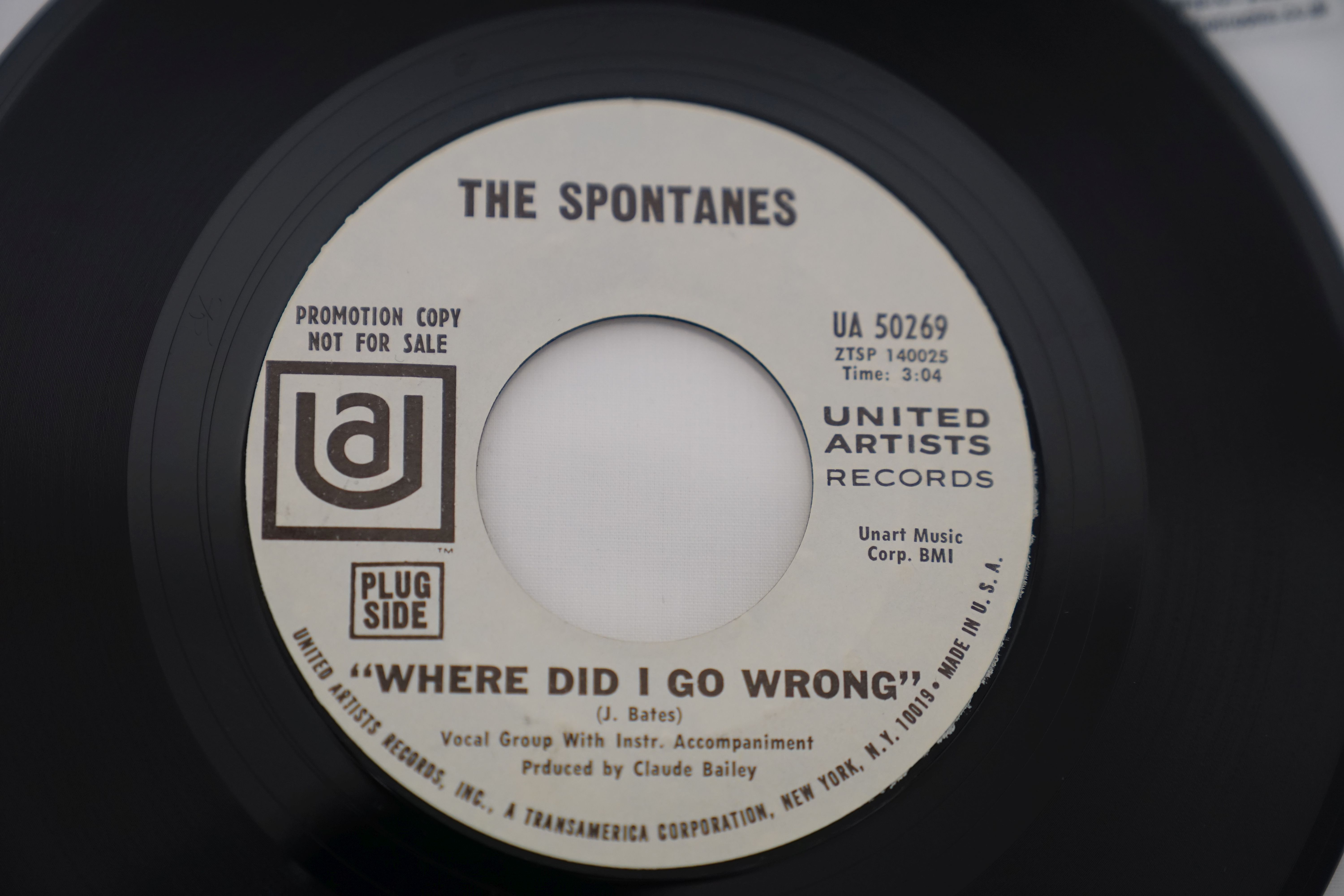 Vinyl - The Spontanes - Ain't No Bout Thing / Where Did I Go Wrong (United Artists Records UA - Image 5 of 5