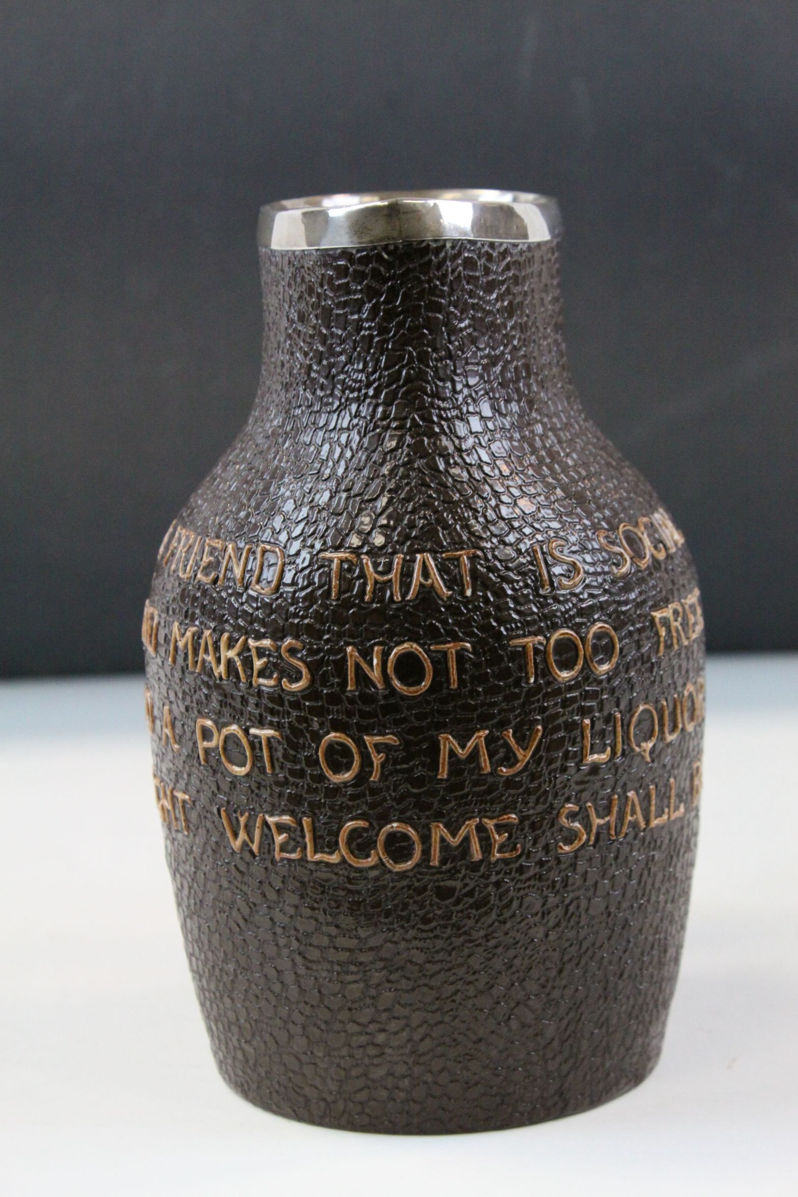 Doulton Lambeth Stater's Patent Stoneware Water jug with Leather effect finish and inscription - Image 2 of 8