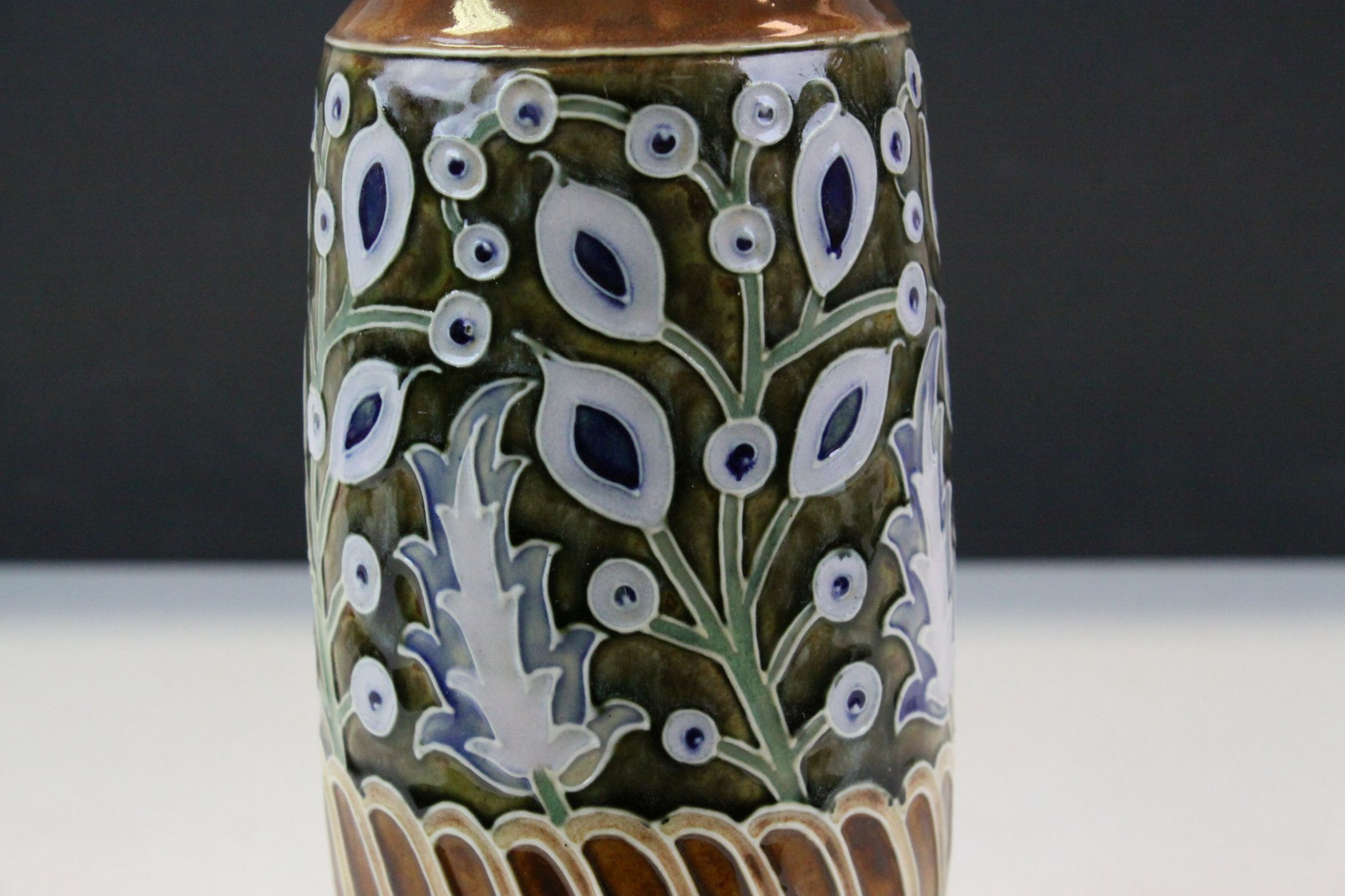 Doulton Lambeth late 19th century vase profusely decorated with leaf and flower decoration, - Image 8 of 10