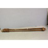 Pair Of Wooden Curtain Pole with Turned Finials and Curtain Rings, each 218cms long