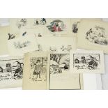 Group of Percy Reynolds Christmas card prints, some with pencil notes verso, together with