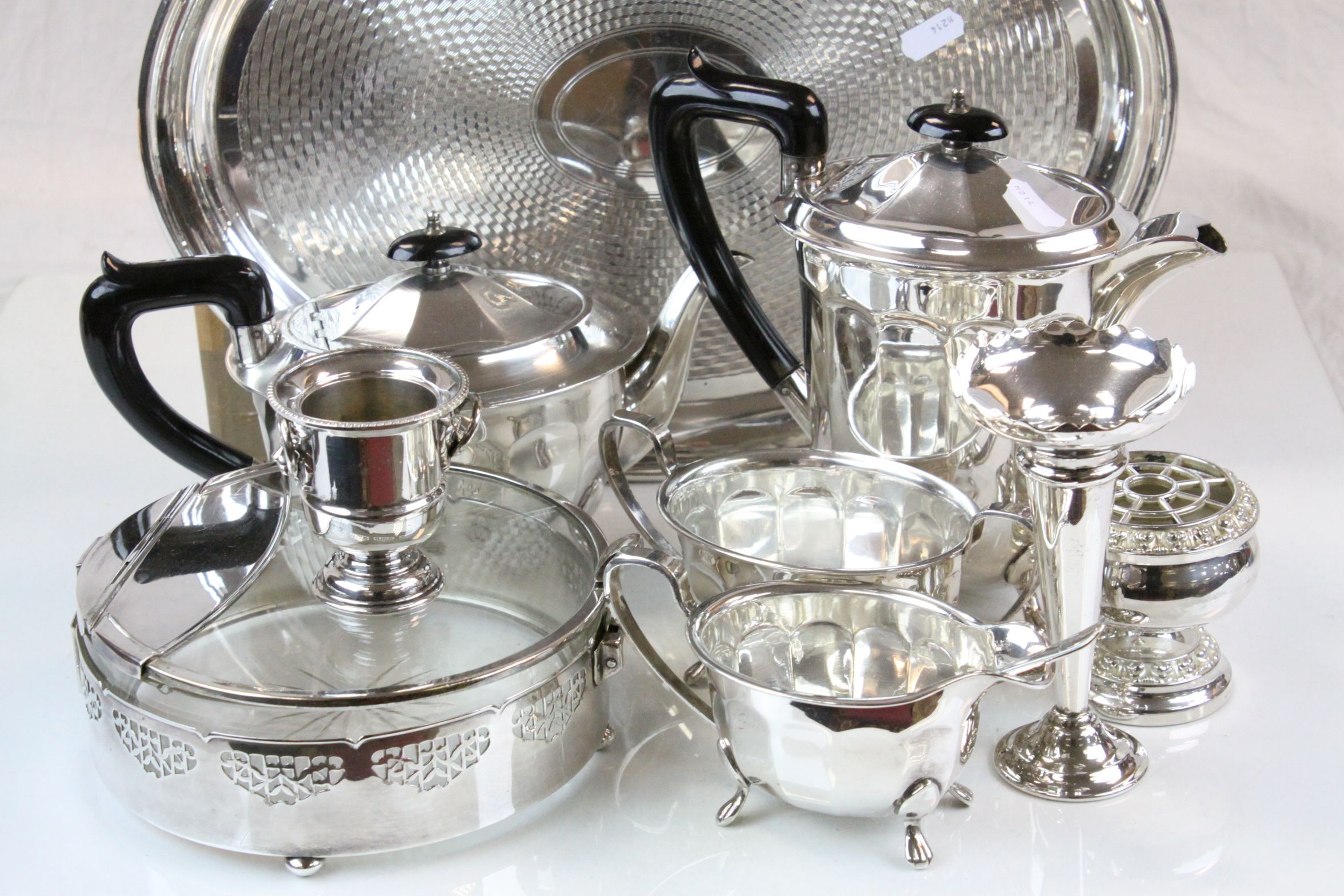 Box of mixed Silver plate to include a three piece Tea & Coffee service etc - Image 2 of 5