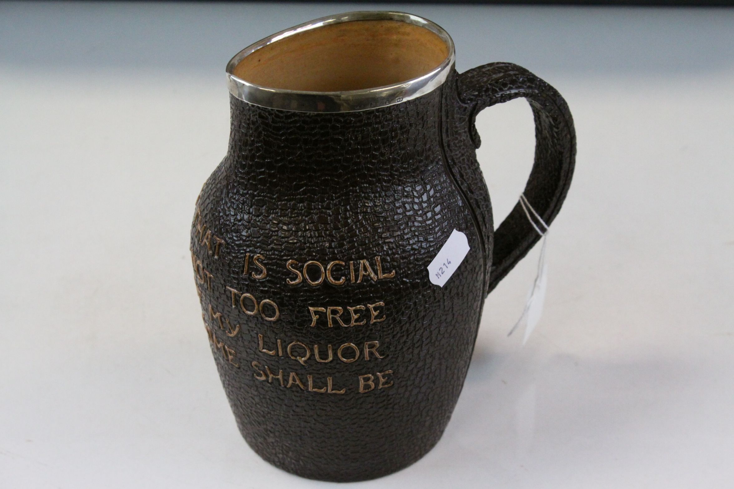 Doulton Lambeth Stater's Patent Stoneware Water jug with Leather effect finish and inscription - Image 8 of 8