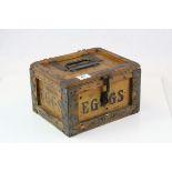 The Dairy Outfit Co Ltd metal bound Wooden Egg box with interior packaging, measures approx 26 x