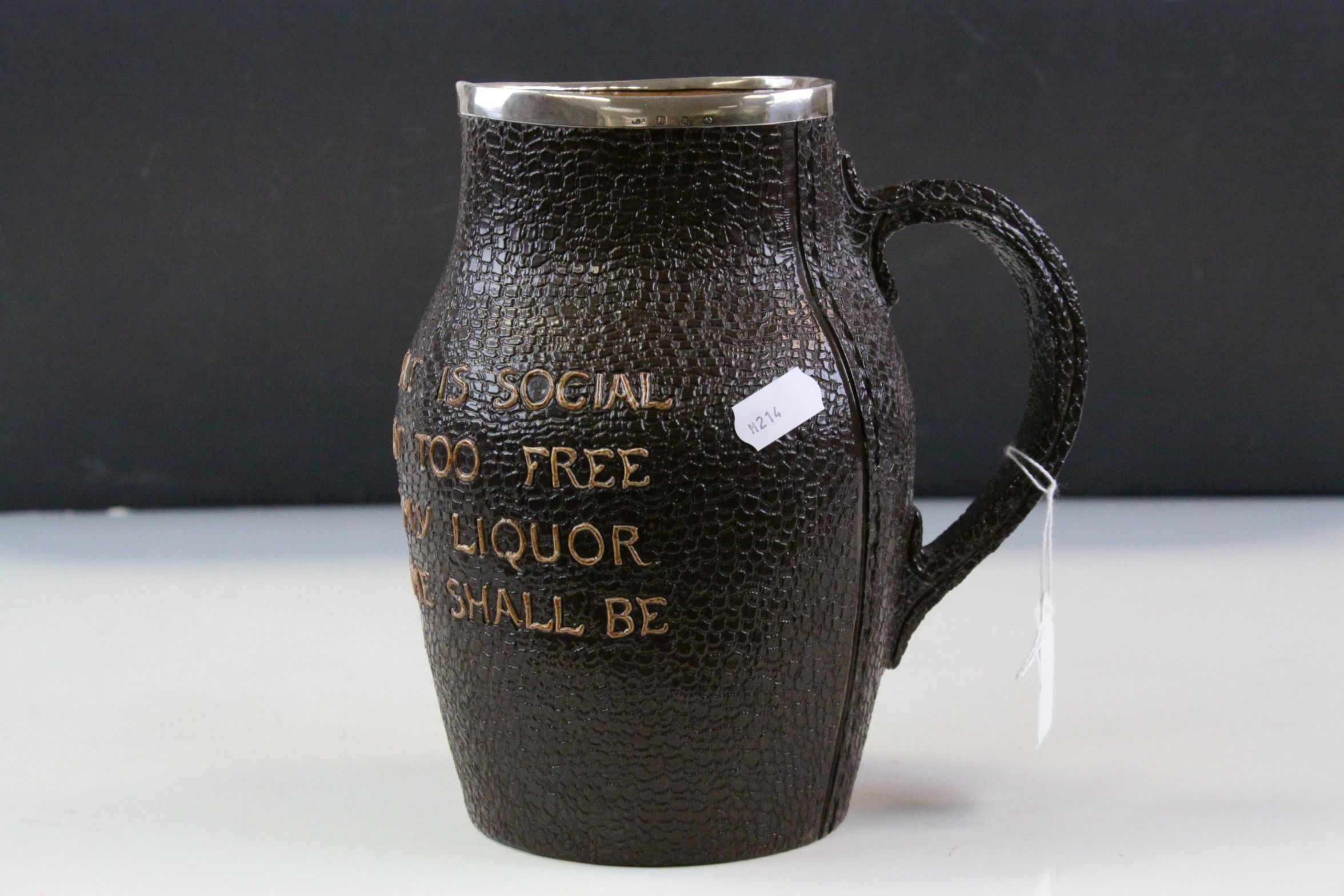 Doulton Lambeth Stater's Patent Stoneware Water jug with Leather effect finish and inscription