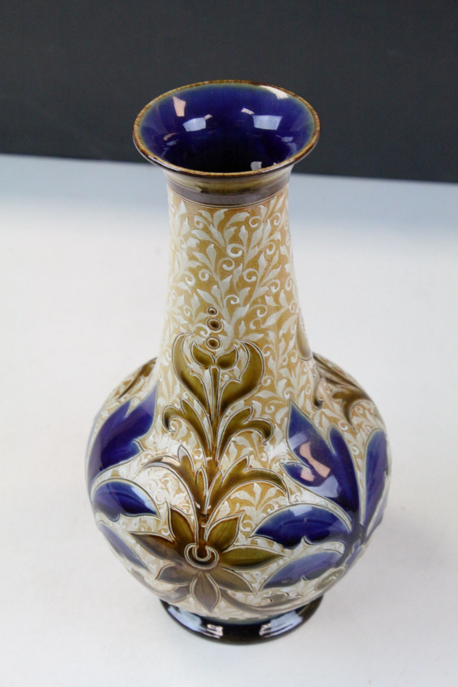 Doulton Lambeth late 19th century vase profusely decorated with leaf and flower decoration, - Image 3 of 10