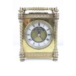 19th century French Gilt Brass Cased Carriage / Mantle Clock with Barometer set to top, swing