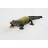 Cold painted bronze figure of a crocodile pincushion signed to the underside