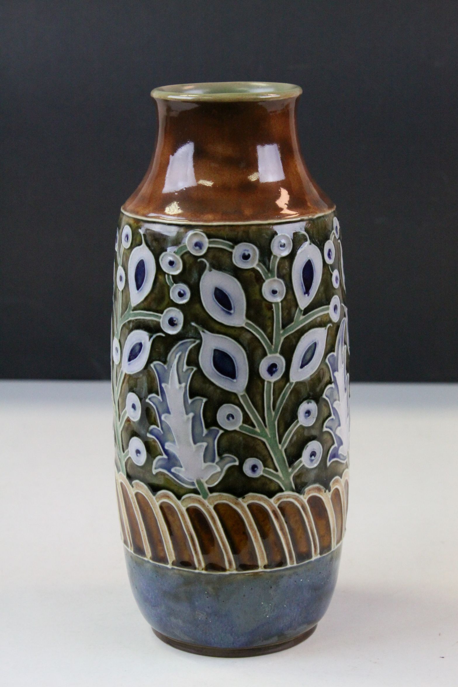 Doulton Lambeth late 19th century vase profusely decorated with leaf and flower decoration, - Image 7 of 10