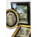 Three framed antique prints to include Wheatley family at rest, one other mezzatint of a Georgian