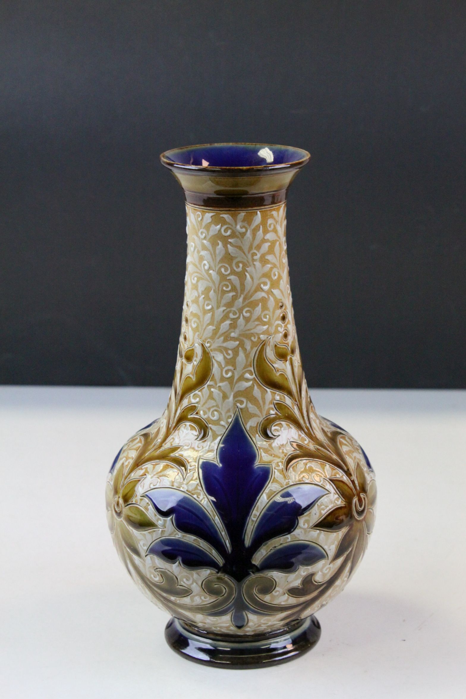 Doulton Lambeth late 19th century vase profusely decorated with leaf and flower decoration, - Image 2 of 10