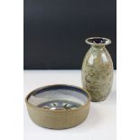 Contemporary Hume Pottery trumpet top vase by J Hewitt no. 4703, together with a studio pottery bowl