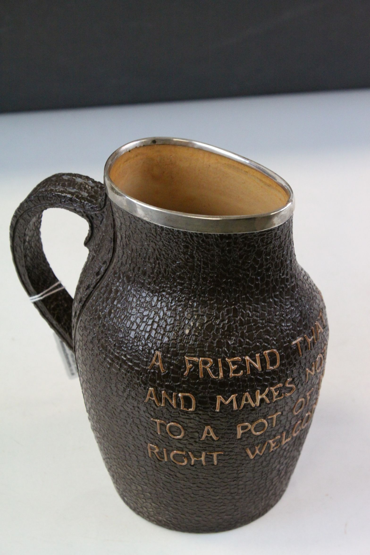 Doulton Lambeth Stater's Patent Stoneware Water jug with Leather effect finish and inscription - Image 7 of 8