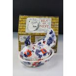 Boxed Emma Bridgewater "Hen on Nest" in Anemone pattern, approx 22cm in length