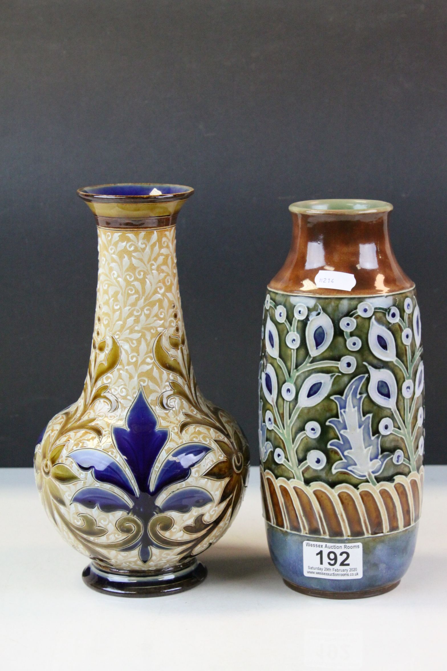 Doulton Lambeth late 19th century vase profusely decorated with leaf and flower decoration,