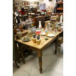 Victorian Pine Kitchen Table on turned legs and drawer