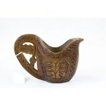 Scandinavian Wooden Jug with carved decoration including Oak Leaves and Acorns, 16cms long