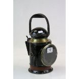 GWR Raliway Guards hand held Lamp in Brass & black painted Metal, with interior fittings &