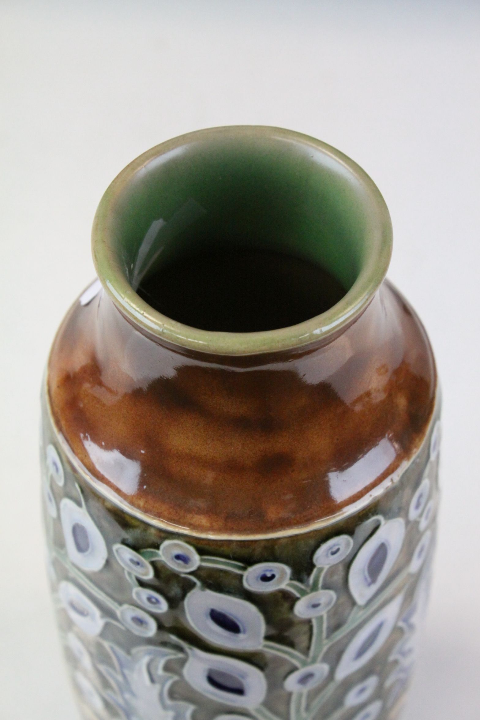 Doulton Lambeth late 19th century vase profusely decorated with leaf and flower decoration, - Image 9 of 10