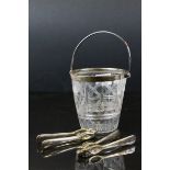 Small cut glass silver plate mounted ice bucket, together with two pairs of similar nutcrackers