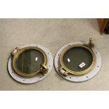 Pair of Brass and Iron Portholes, impressed 30 to back, 33cms diameter