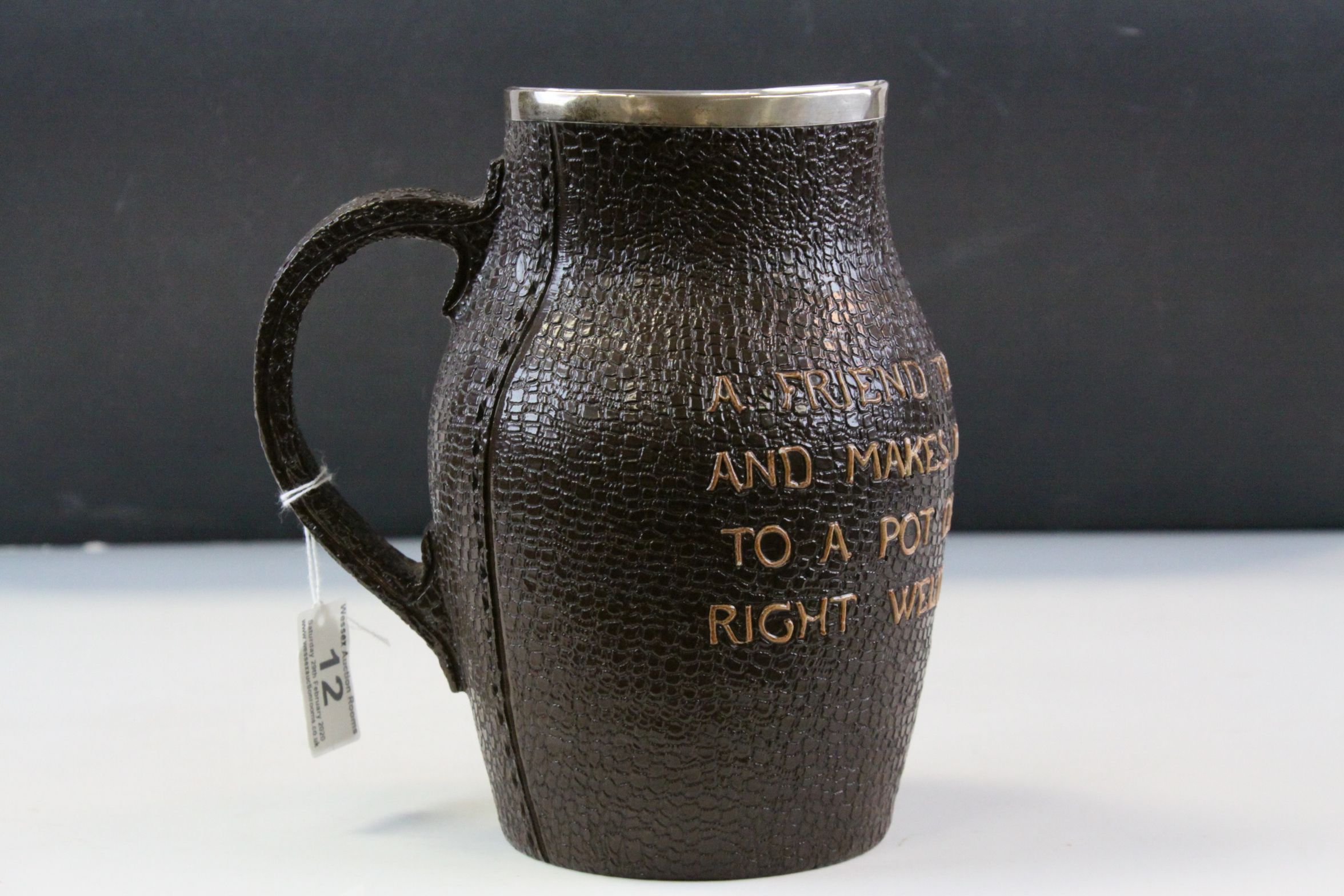 Doulton Lambeth Stater's Patent Stoneware Water jug with Leather effect finish and inscription - Image 3 of 8