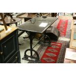 Coalbrookdale Style Garden / Pub Table with Black Glass Inset Top, 117cms x 58cms x 78cms high