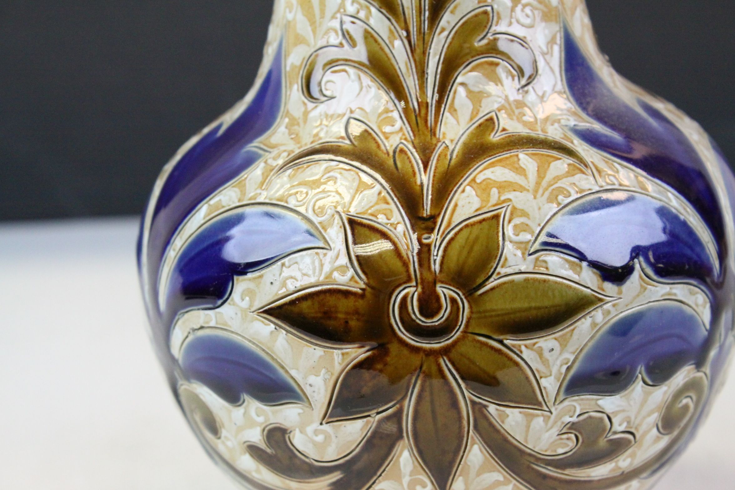 Doulton Lambeth late 19th century vase profusely decorated with leaf and flower decoration, - Image 4 of 10