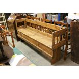 Large Continental Pine Hall Bench / Seat with Stick Back, 197cms long x 40cms deep x 88cms high